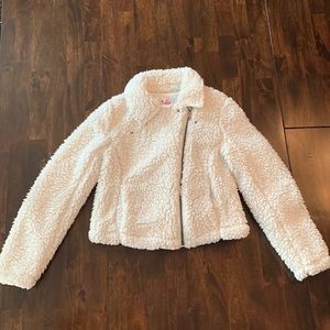 EUC Justice white Sherpa zippered jacket, size 10